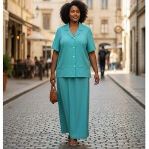 Miss Dorby Aqua and White Checked Short-Sleeved Jacket and Midi Dress Set 12